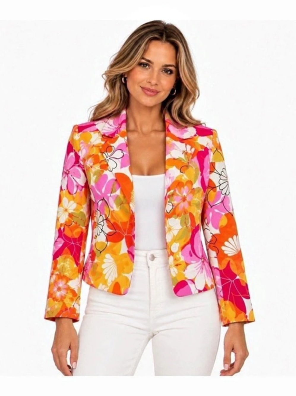 Grace Dane Lewis NWT Jacket Women 10P Pink Orange Floral Mod Blazer Crop Retro